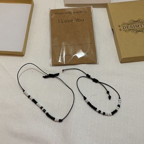 Couples adjustable bracelets.  Morse code bracelets - Picture 5 of 5